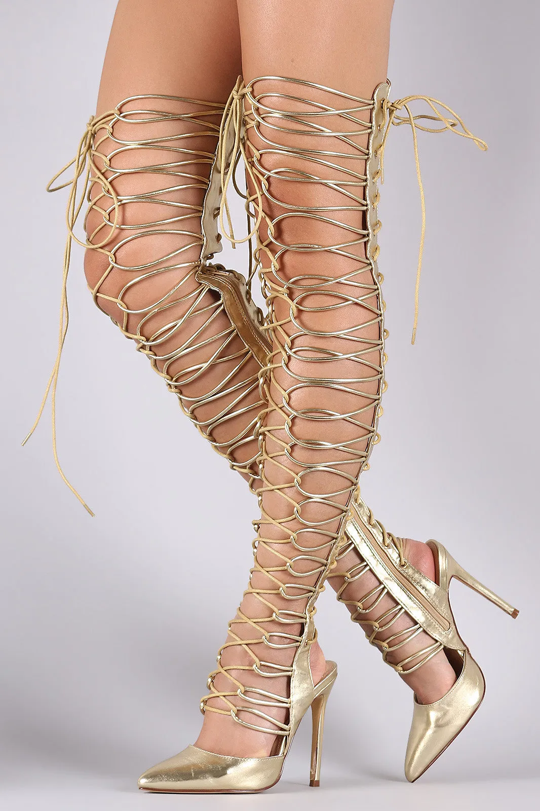 Strappy Back Lace-Up Over-The-Knee Gladiator Pump