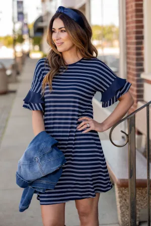 Striped Dual Bell Sleeve Dress