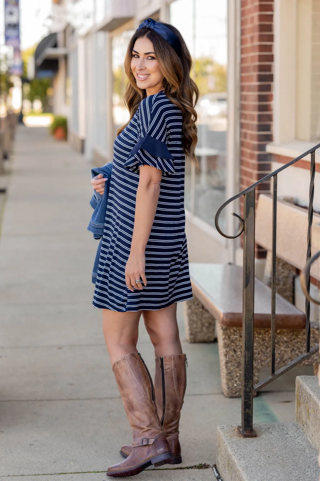 Striped Dual Bell Sleeve Dress