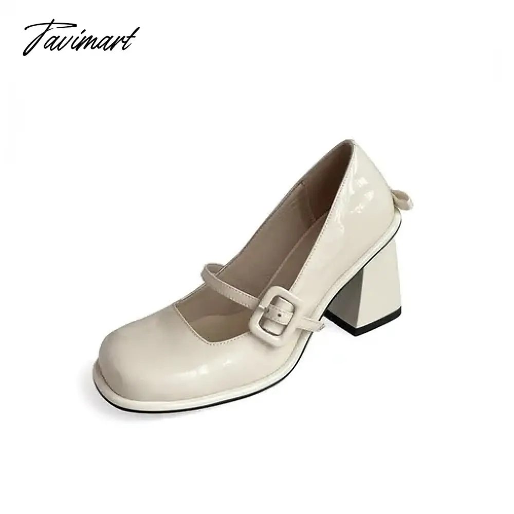 Tavimart Blue Bowknot Single Shoes Mary Jane Shoes New Spring Light Lacquer Leather High Heels