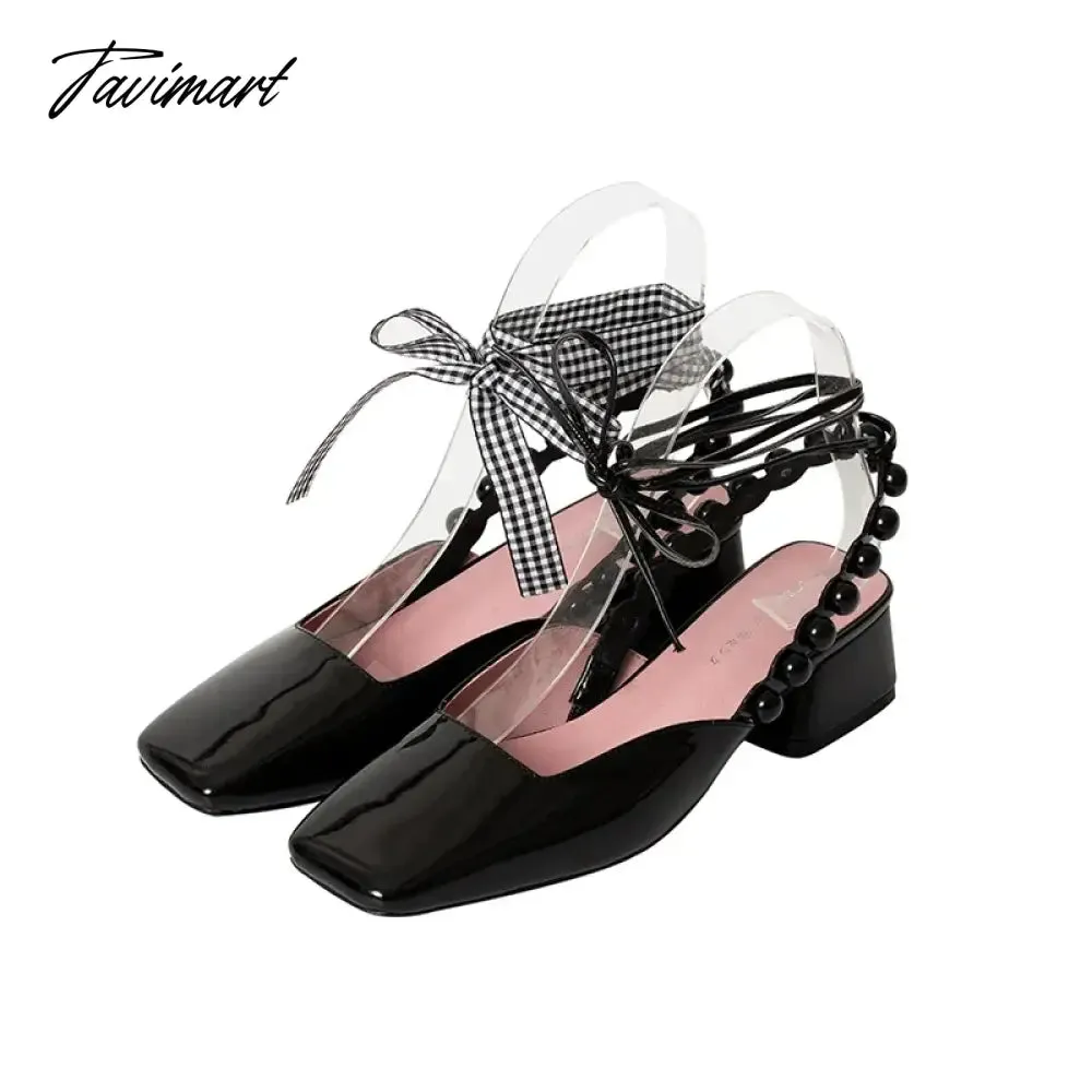 Tavimart New all-match college style square toe women's shoes removable straps thick heel sandals student group purchase discount