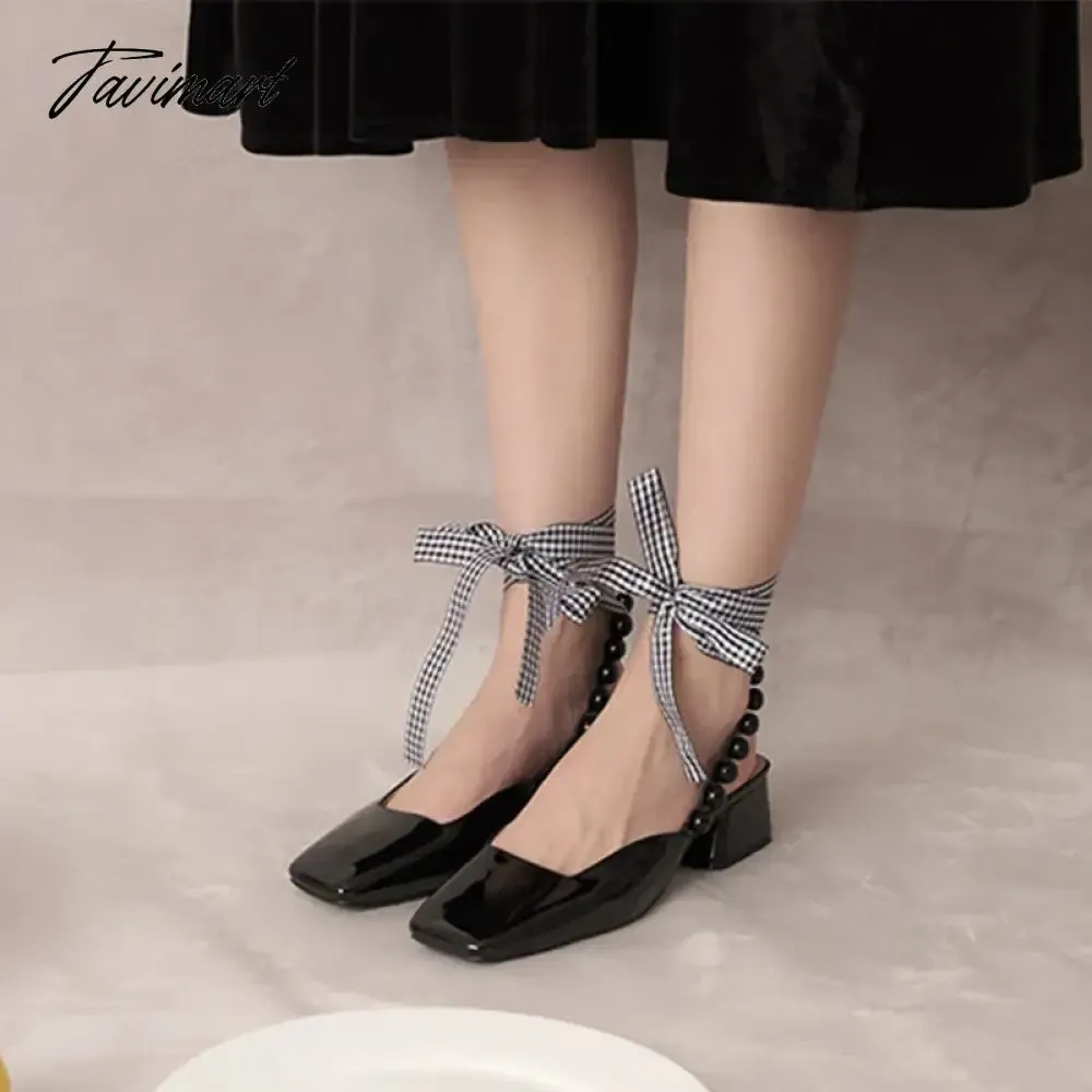 Tavimart New all-match college style square toe women's shoes removable straps thick heel sandals student group purchase discount