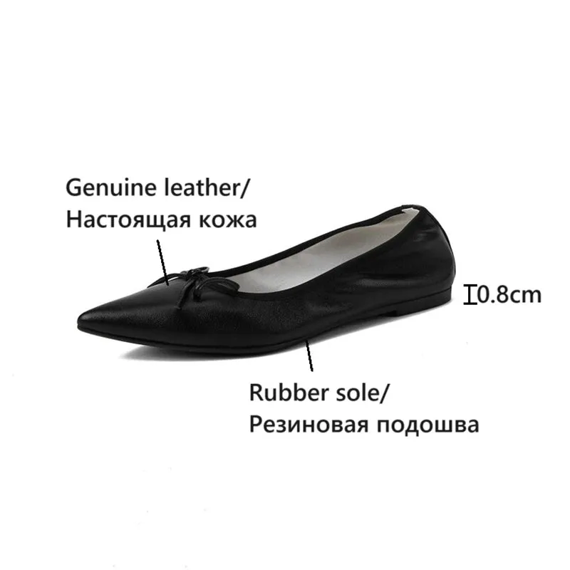 TAVIMART  -  NEW Autumn/Spring Women Pumps Genuine Leather Shoes for Women Pointed Toe Low Heel Soft Shoes Black Bow-knot Slip-on Women Shoes