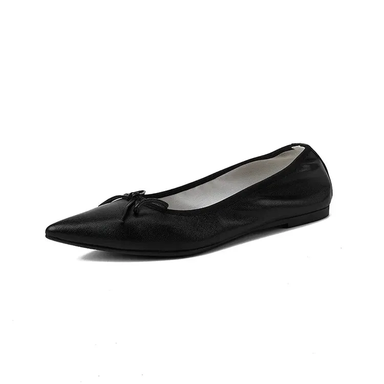 TAVIMART  -  NEW Autumn/Spring Women Pumps Genuine Leather Shoes for Women Pointed Toe Low Heel Soft Shoes Black Bow-knot Slip-on Women Shoes