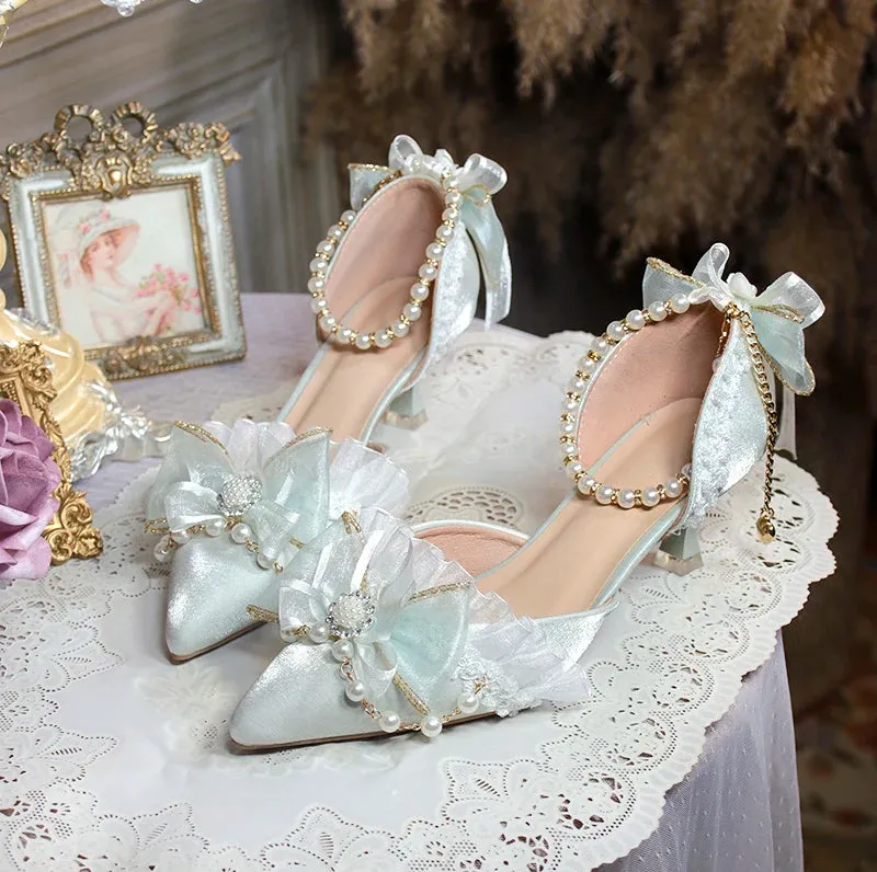 TAVIMART  -  One Night Story Original Lolita Shoes Slim Heels Chinese Style Lolita Pointed Sandals High Heels Handmade Flower Wedding Shoes