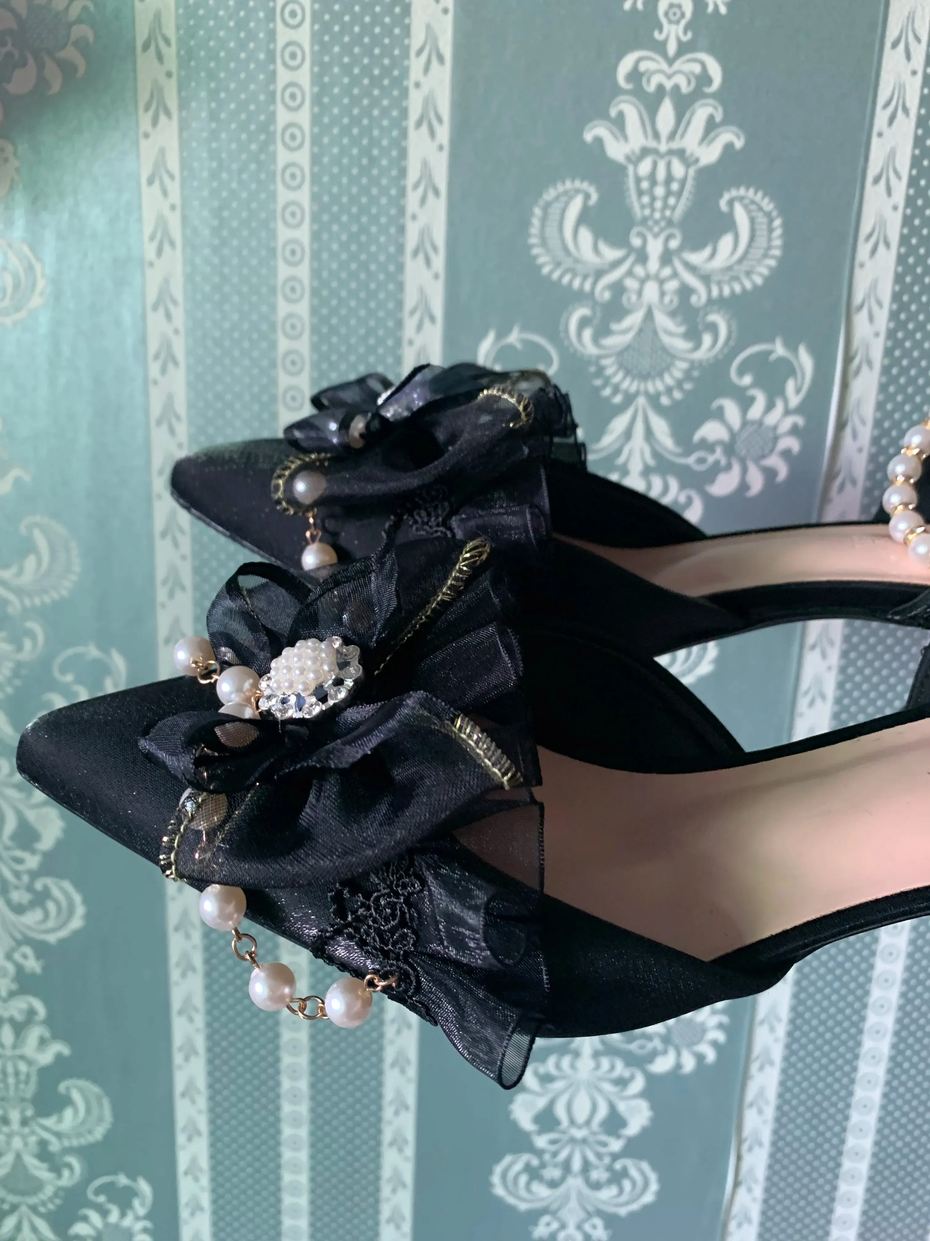 TAVIMART  -  One Night Story Original Lolita Shoes Slim Heels Chinese Style Lolita Pointed Sandals High Heels Handmade Flower Wedding Shoes