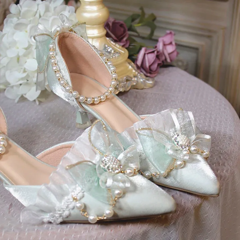 TAVIMART  -  One Night Story Original Lolita Shoes Slim Heels Chinese Style Lolita Pointed Sandals High Heels Handmade Flower Wedding Shoes