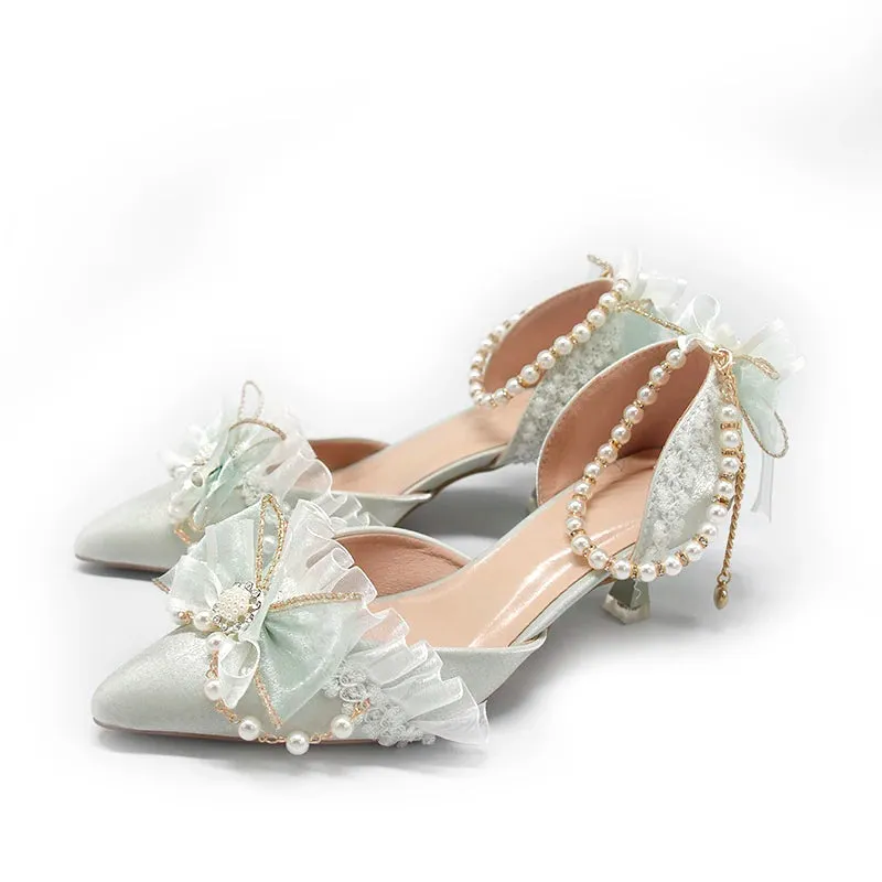 TAVIMART  -  One Night Story Original Lolita Shoes Slim Heels Chinese Style Lolita Pointed Sandals High Heels Handmade Flower Wedding Shoes