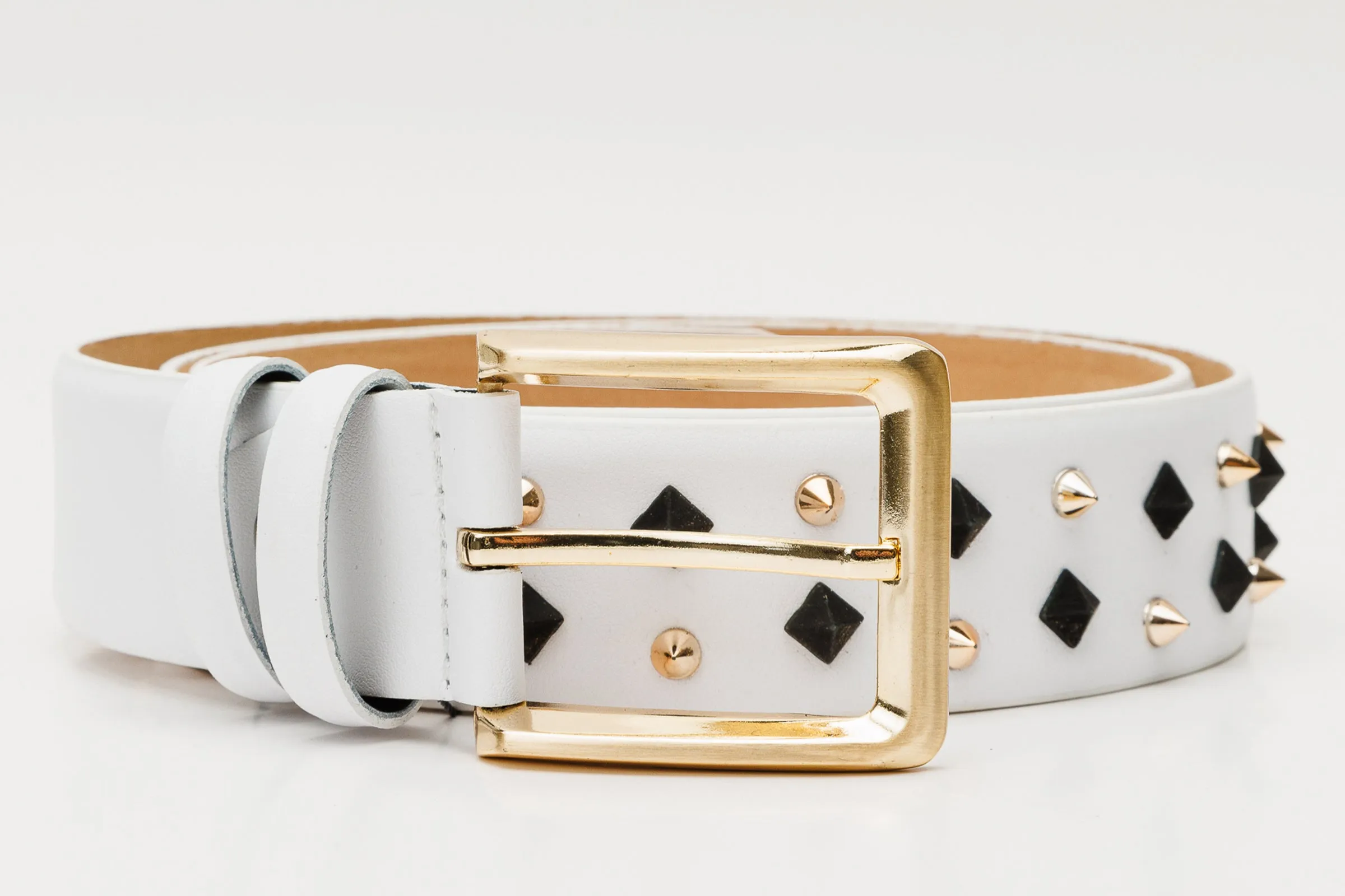 The Infanta White Spike Leather Belt