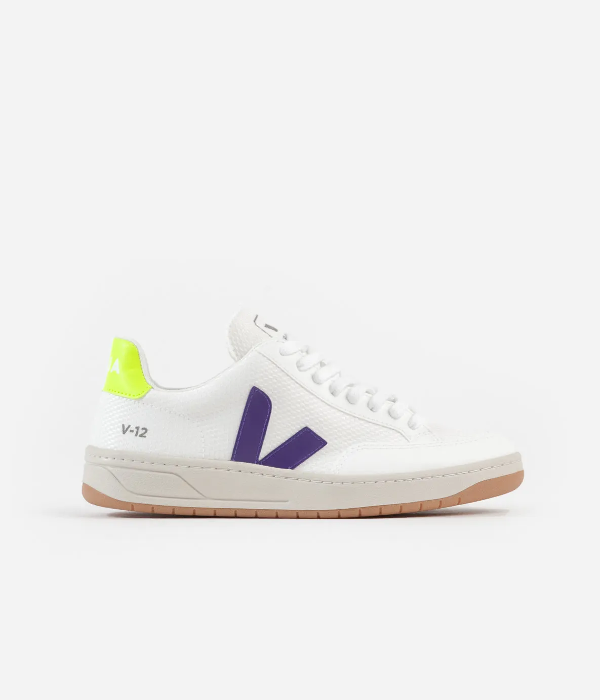 Veja Womens V-12 B-Mesh Shoes - White / Purple - Yellow Fluoro