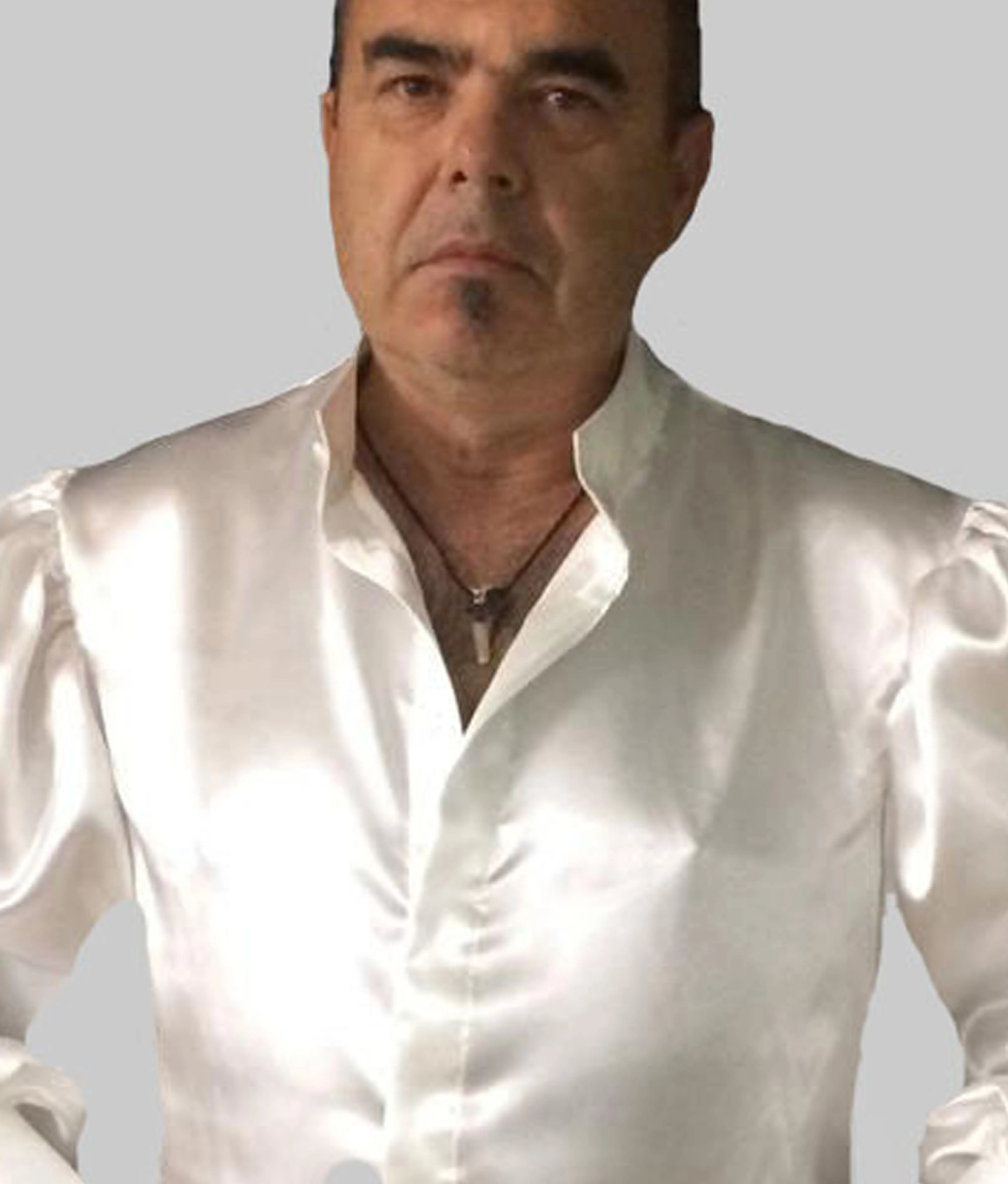 White Men's Satin Shirt With Detachable Frill in S M L XL 2XL 3XL