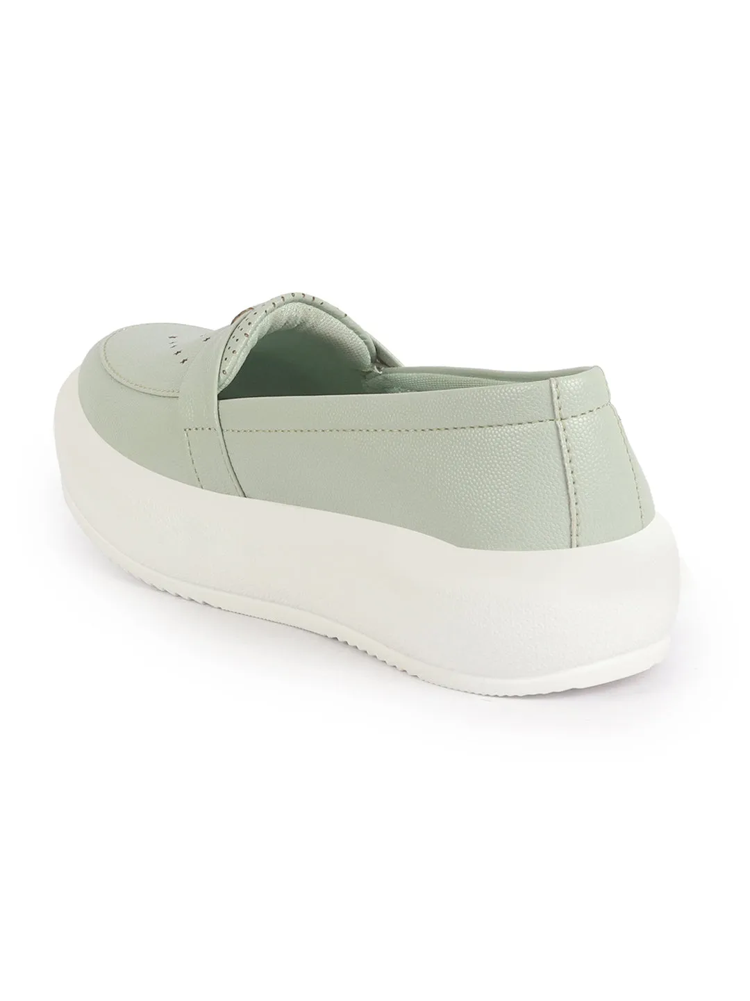 Women Pista Greeen Chunky Slip Ons Height Enhancer Lightweight Sneaker Shoe|Memory Cushion Insole|Comfortable Anti Skid Sole