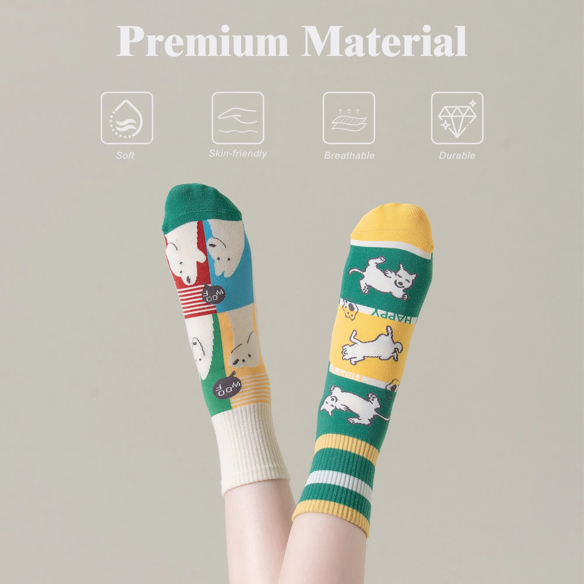 Womens Patterned Crew Socks Seamless Combed Cotton Funny Girls Cute Novelty Animal Flower Soft Socks Gifts 3 Pairs