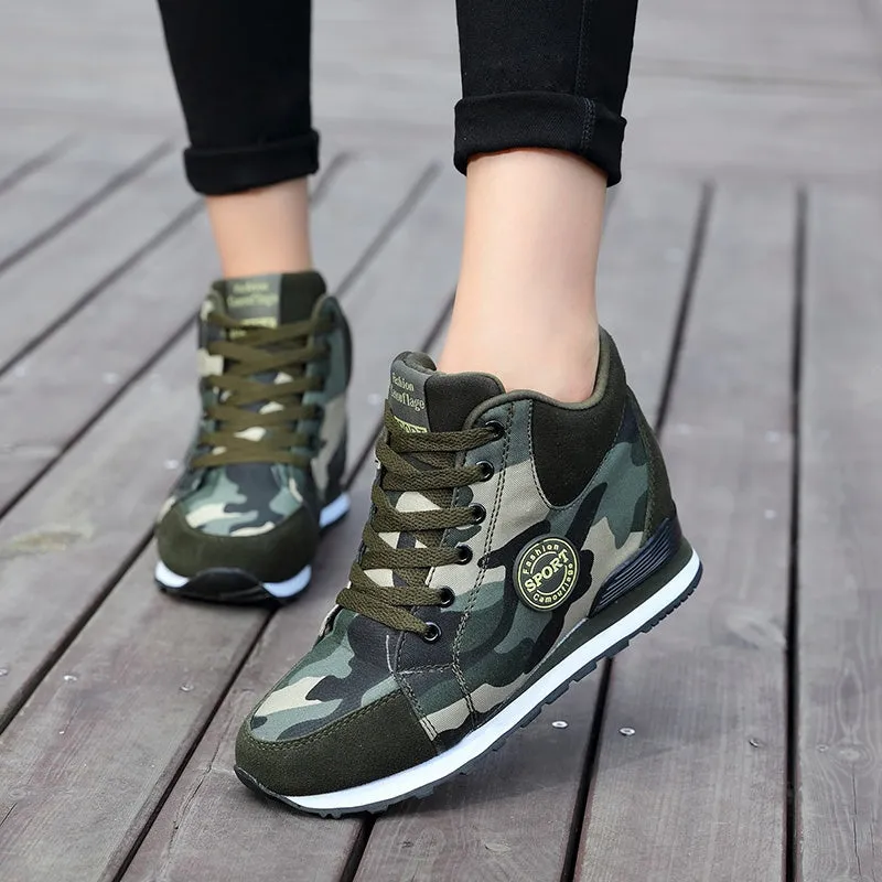 womens shoes Increased slope with camouflage wedge hidden heel sneakers