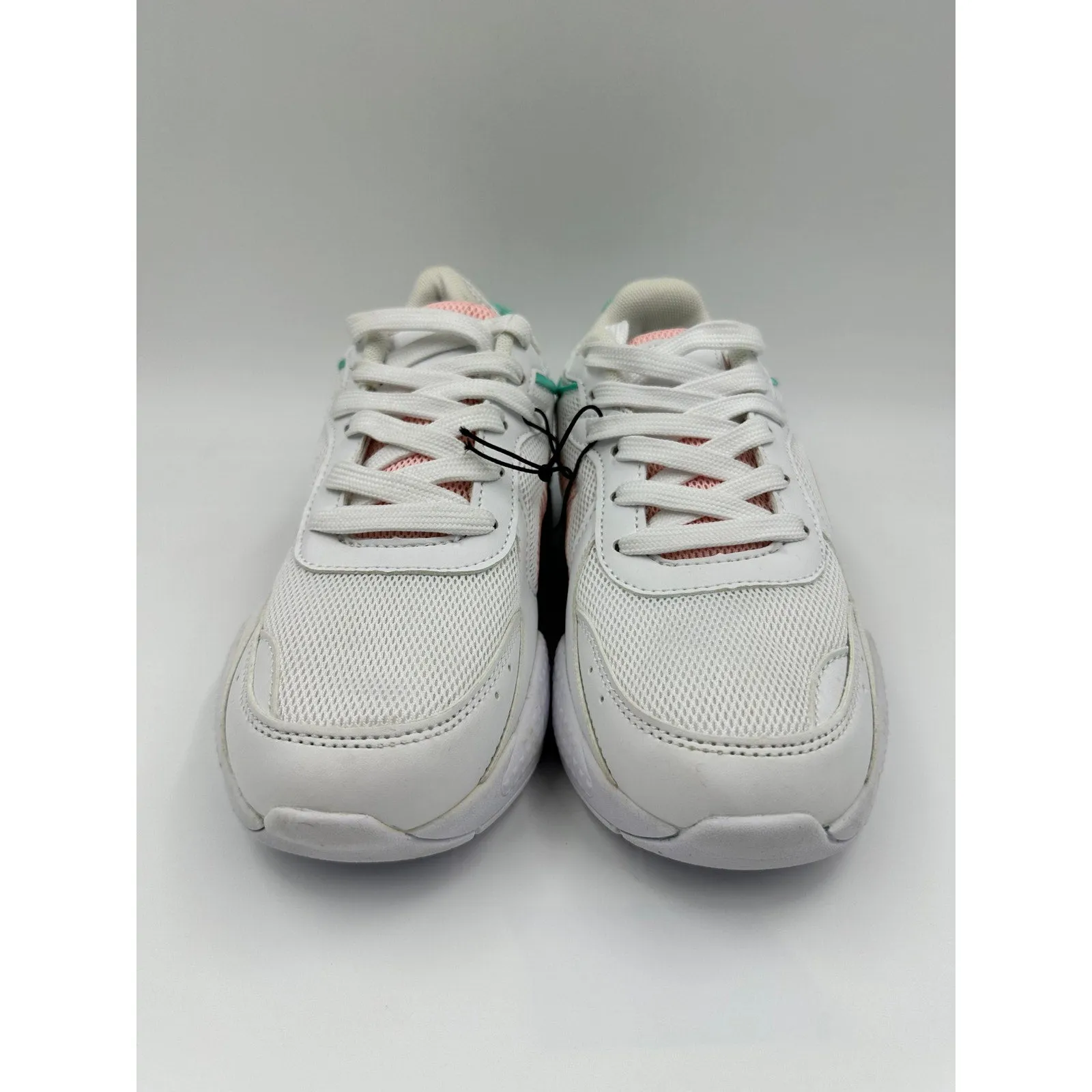 Women's Size 6.5, White Sneaker w/ Mint Green & Salmon Accent, 90s chunky sole